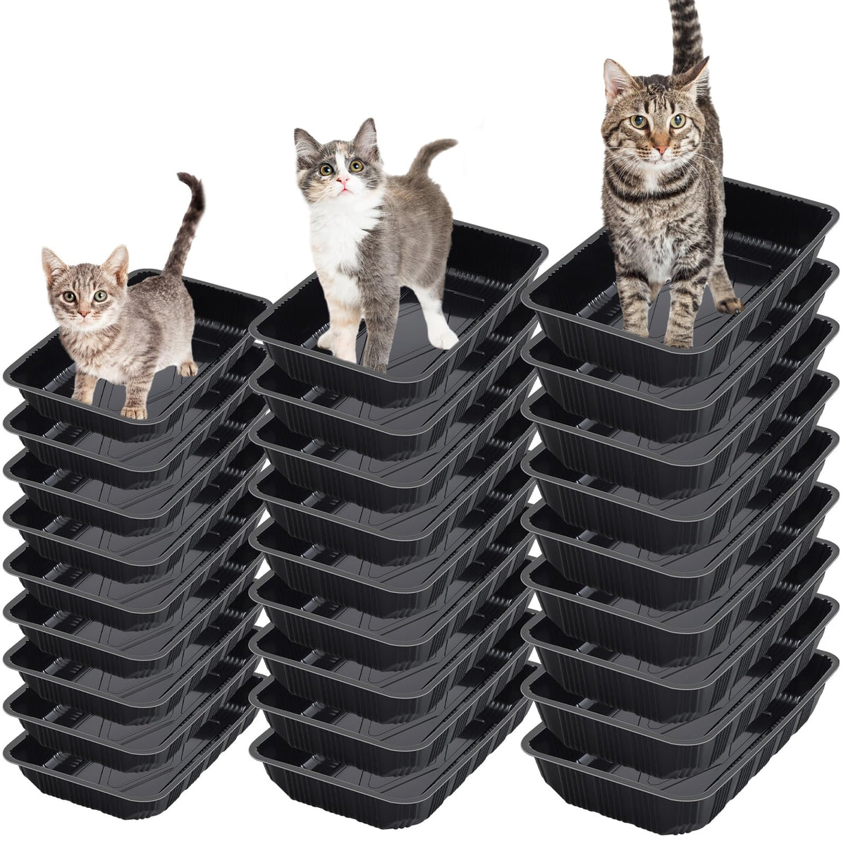 30 Pcs Disposable Plastic Cat Litter Trays 3 Sizes Black U46784