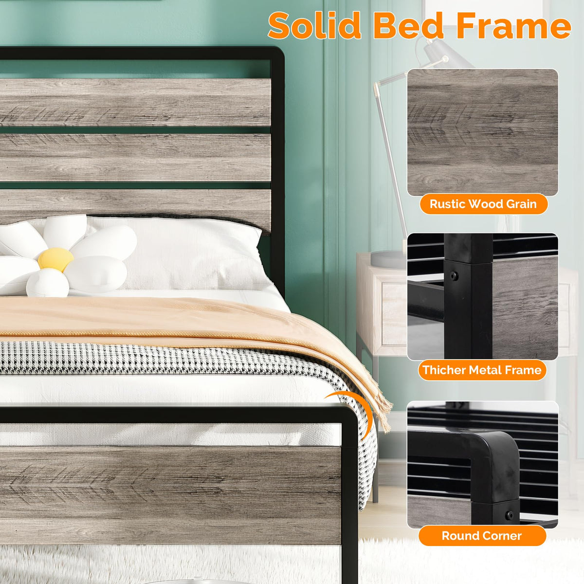 Twin Bed Frame Set of 2 with LED Headboard and USB Charging Station B76985