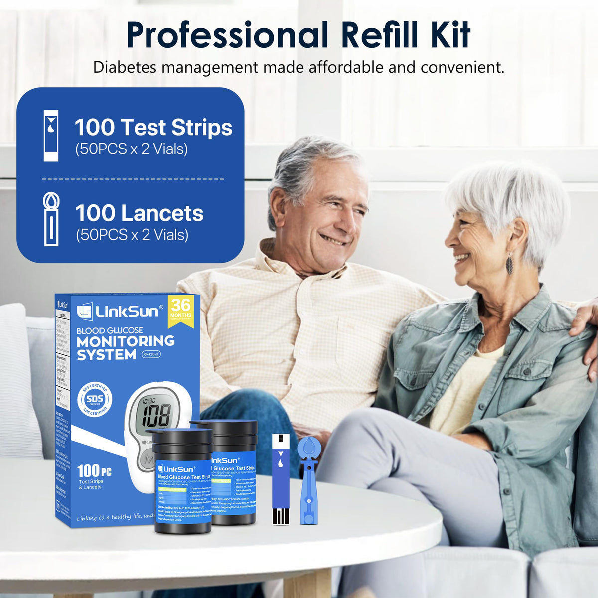 Glucose Monitor Kit, 100 Strips & Lancets S62545