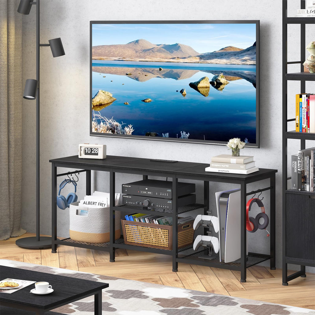 Black TV Stand with Outlets Q16153