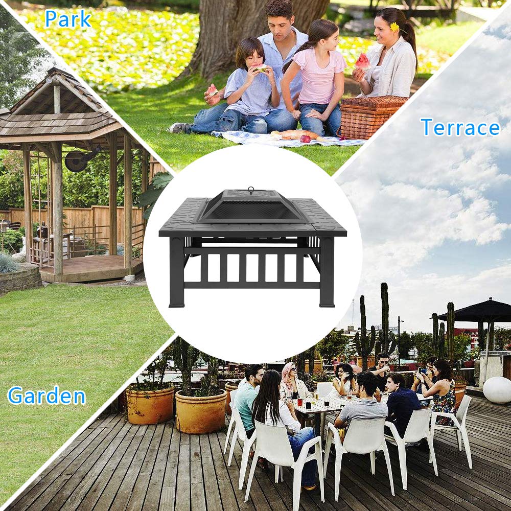 Portable Iron Wood Burning Fire Pit with Mesh Screen Lid M487