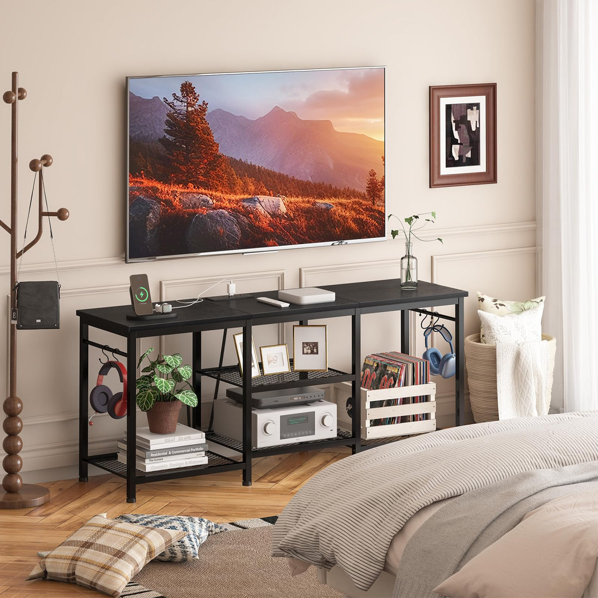 Black TV Stand with Outlets Q16153
