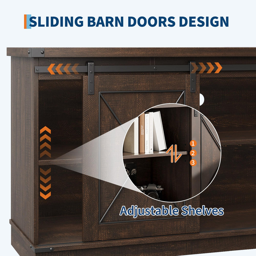 Farmhouse TV Stand with Sliding Barn Doors for 65 Inch TV J740