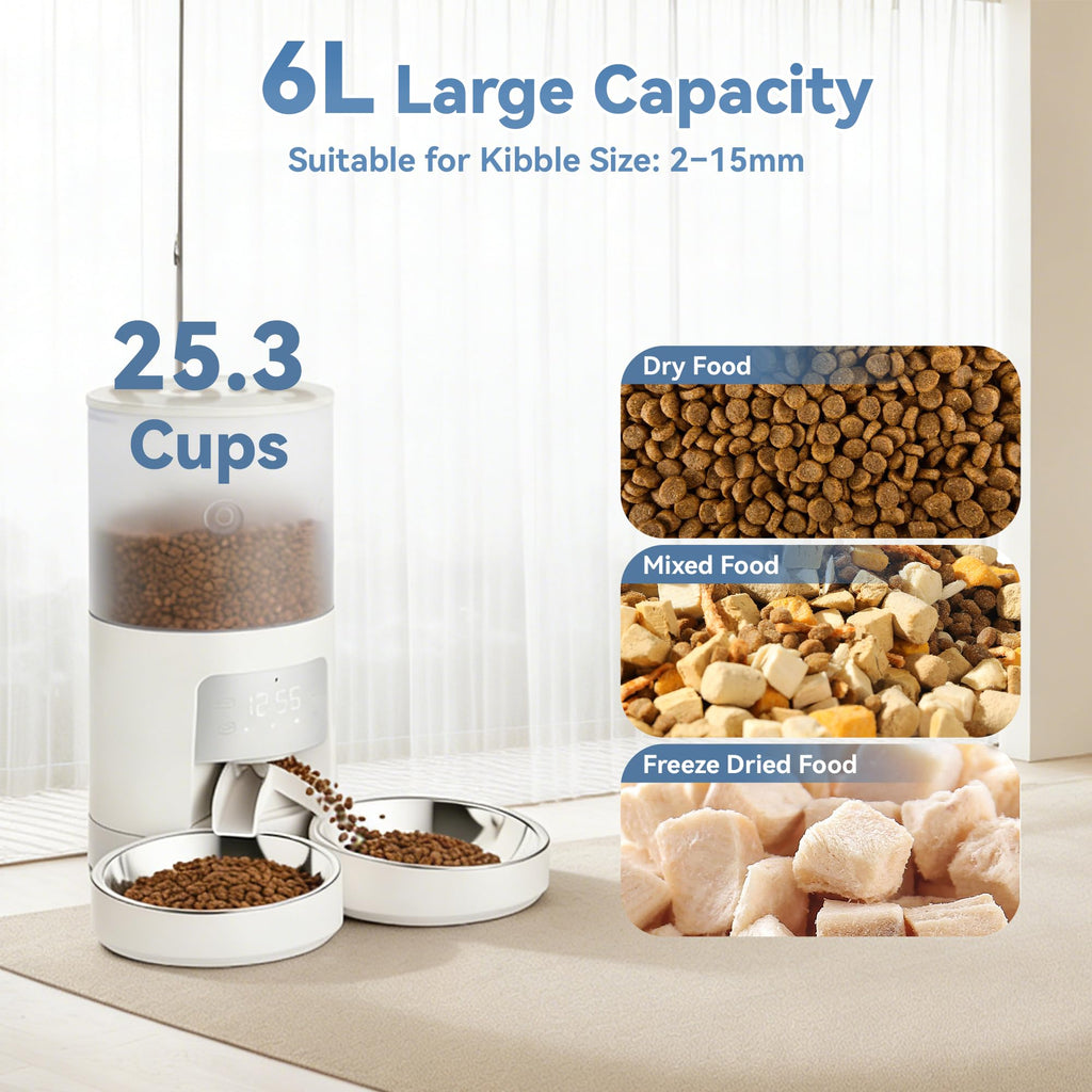 Automatic Cat Feeder for 2 Cats, 6L White F29798