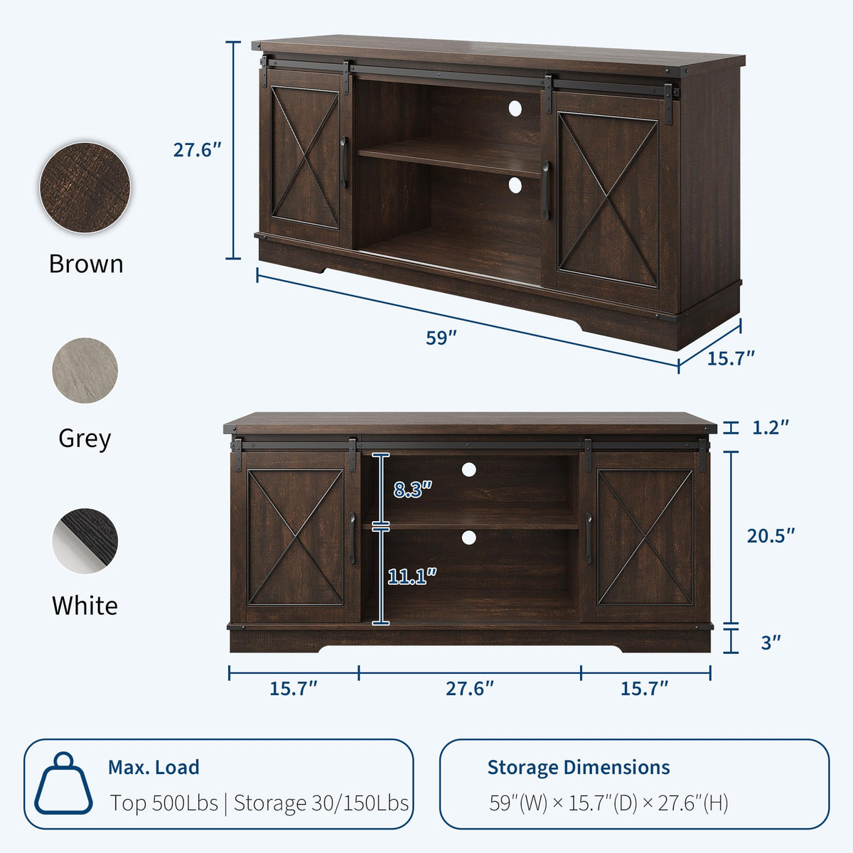 Farmhouse TV Stand with Sliding Barn Doors for 65 Inch TV J740