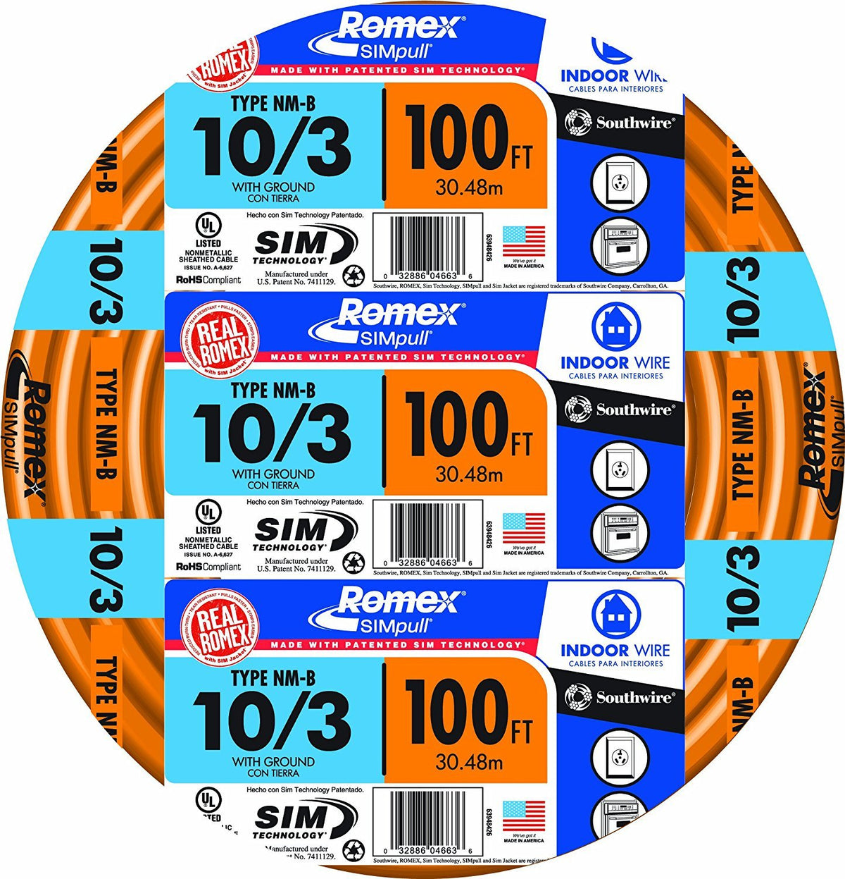 Orange 10/3 Indoor NMB Cable 100ft Coil R1374