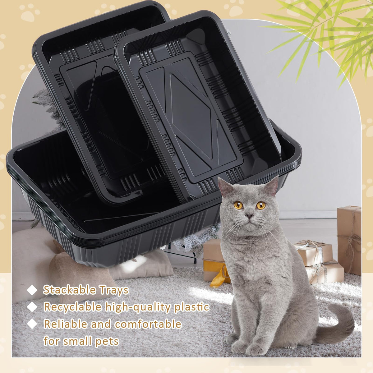 30 Pcs Disposable Plastic Cat Litter Trays 3 Sizes Black U46784