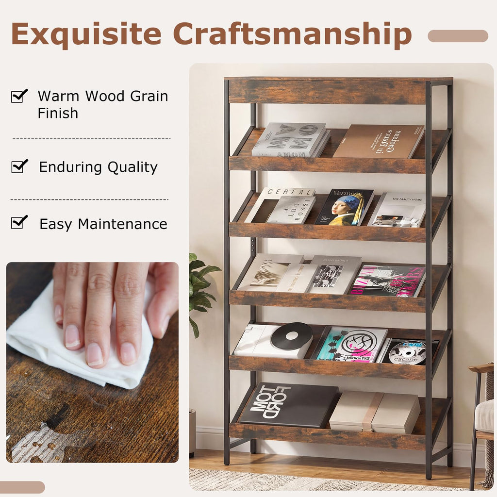 6-Tier Tall Freestanding Bookshelf with Angled Shelves H200