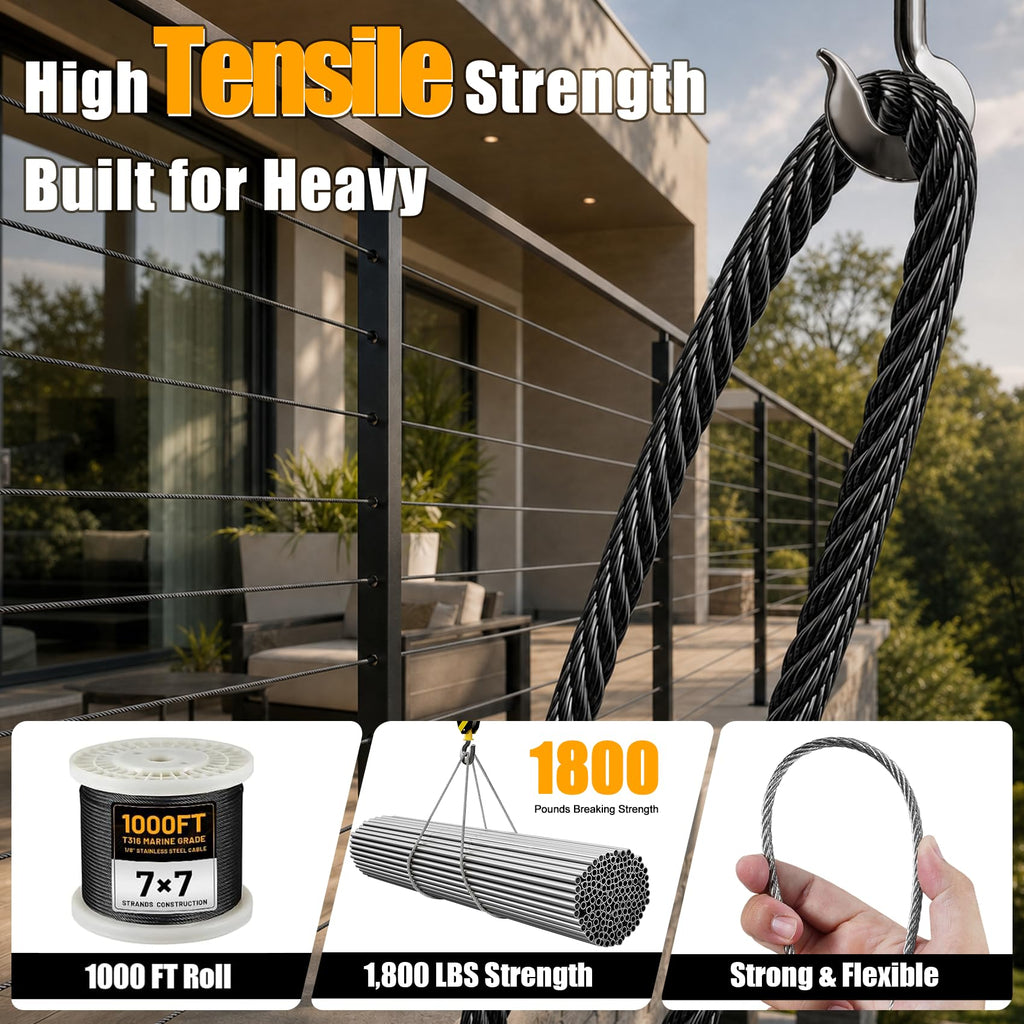 1/8" Stainless Steel Cable 1000FT T316 Wire Rope X5403