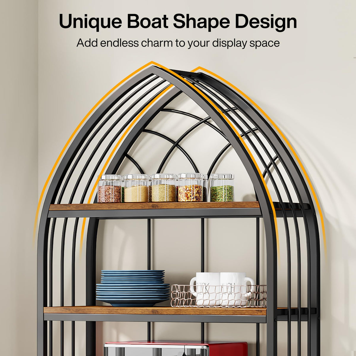 5-Tier 74.8-Inch Tall Curved Wood Bookshelf with Metal Frame F6481