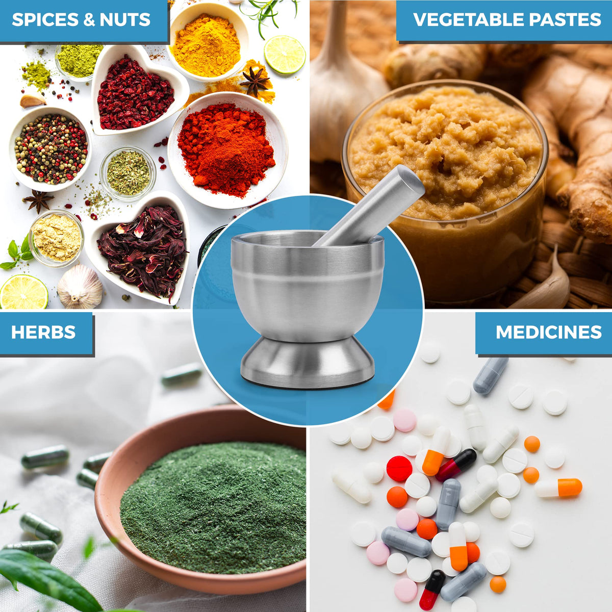 304 Food Grade Stainless Steel Mortar and Pestle Pill Crusher I471512
