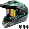 Youth Kids Full Face Dirt Bike Helmet 4Pcs Set DOT Approved Green XL B1739