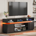 Black 2 Tier TV Stand with RGB LED Lights and Storage Cabinets V4253