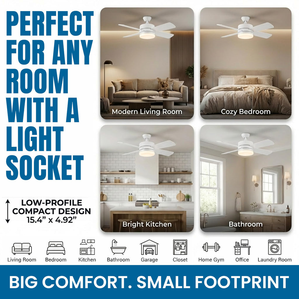15.4" Socket Fan Light Ceiling Fan with Remote Control U582730