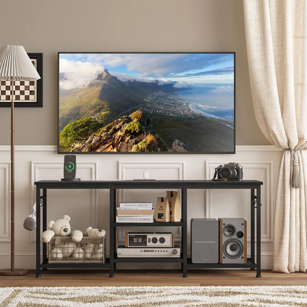 Black TV Stand with Outlets Q16153