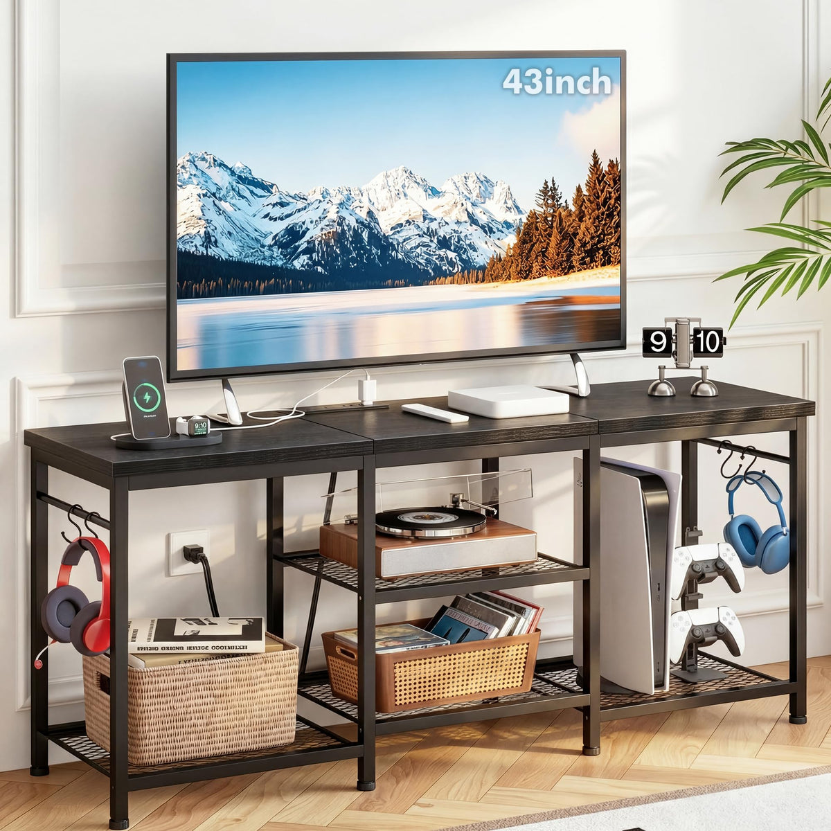 Black TV Stand with Outlets Q16153