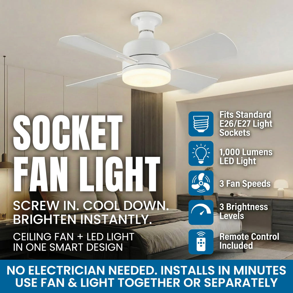 15.4" Socket Fan Light Ceiling Fan with Remote Control U582730