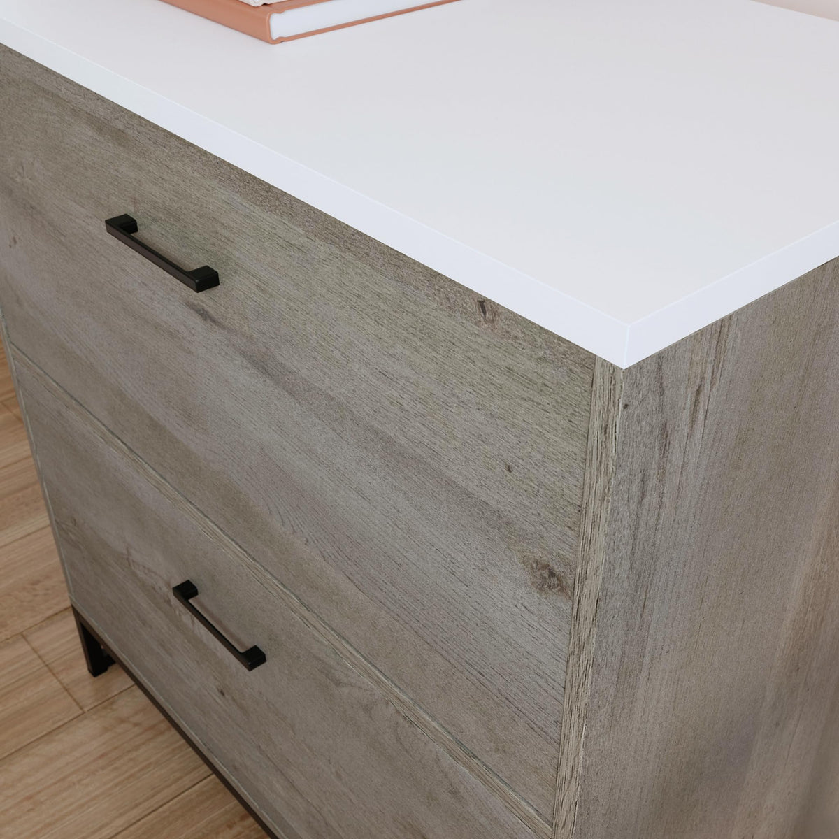 2-Drawer Wood File Cabinet with Metal Frame H894