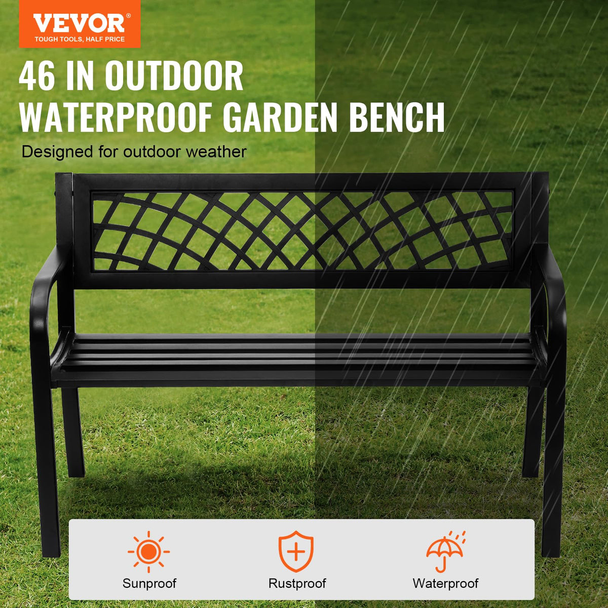 46" Iron Steel Frame Garden Bench with Mesh Pattern and Plastic Backrest E88833