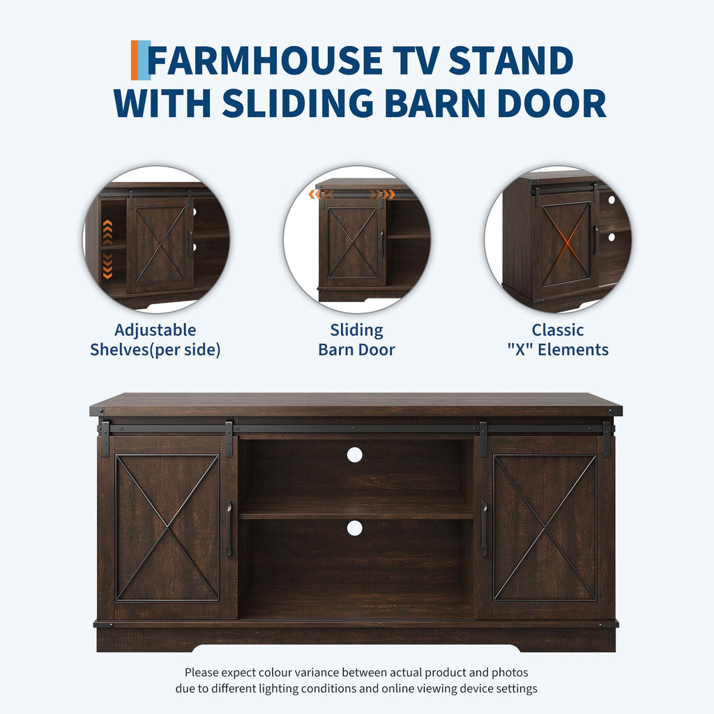 Farmhouse TV Stand with Sliding Barn Doors for 65 Inch TV J740