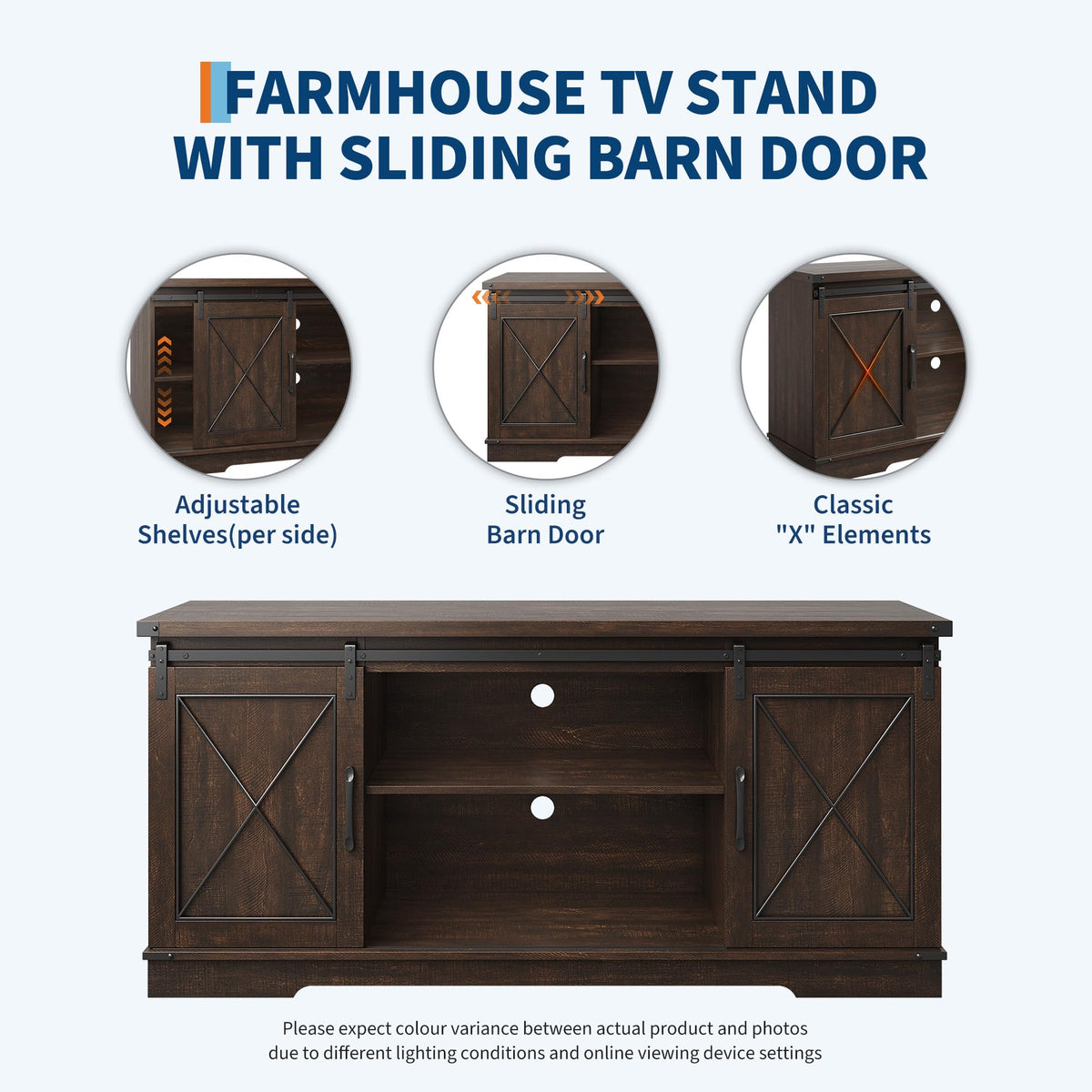 Farmhouse TV Stand with Sliding Barn Doors for 65 Inch TV J740