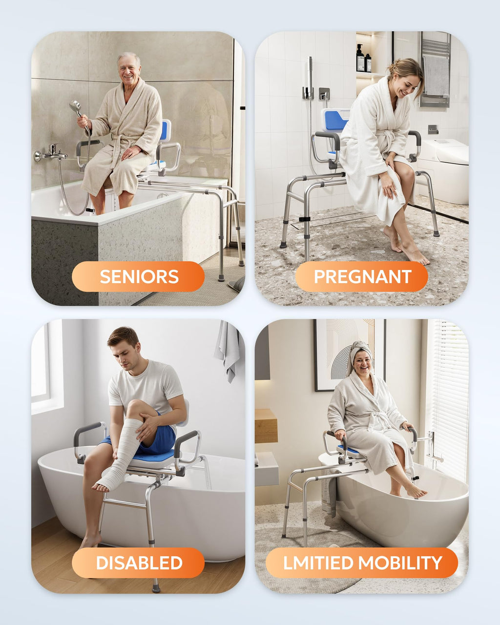 Sliding Shower Chair with 360° Swivel Seat B265