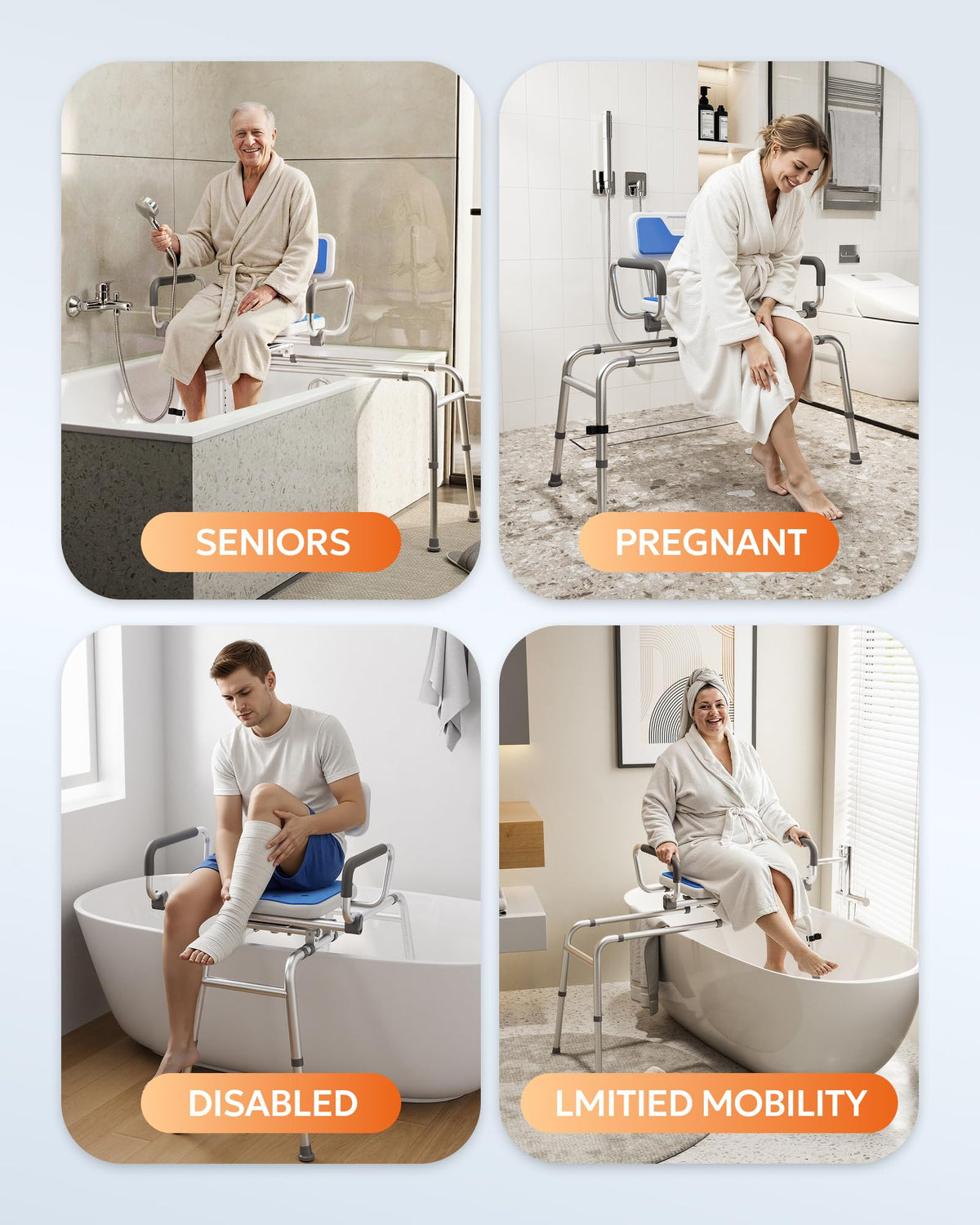 Sliding Shower Chair with 360° Swivel Seat B265
