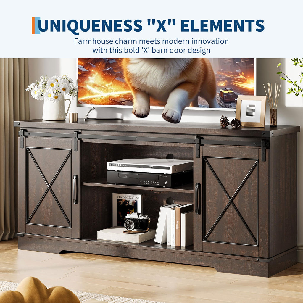 Farmhouse TV Stand with Sliding Barn Doors for 65 Inch TV J740