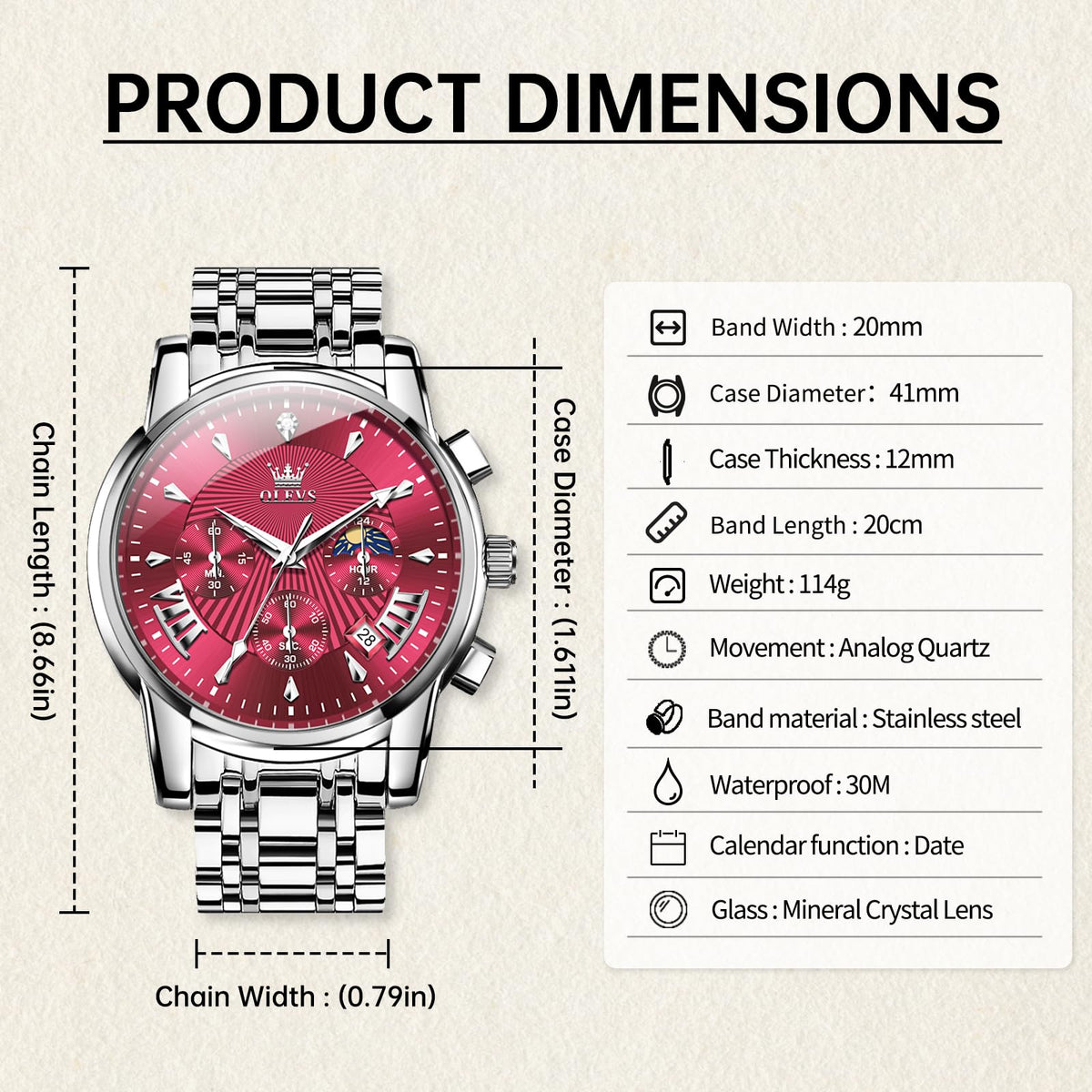 Men Dress Chronograph Stainless Steel Watch D13051