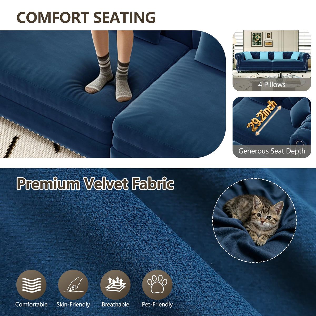 Blue Velvet Pull Out Sleeper Sofa Bed E92424