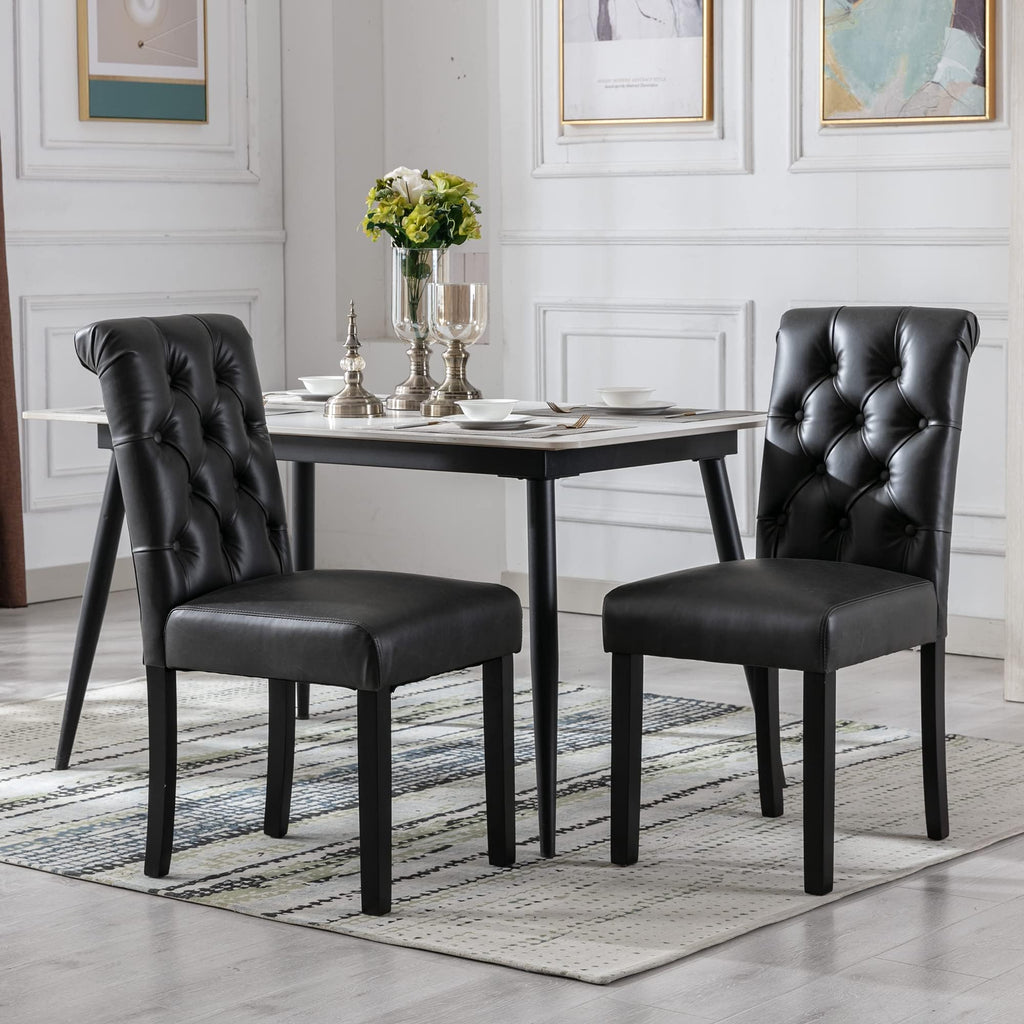 Black Set of 4 PU Leather Tufted Dining Chairs Y519