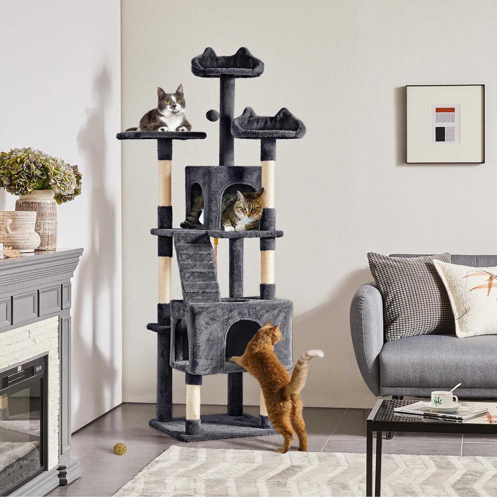 72in Dark Gray Cat Tree Tower with 2 Condos & 3 Perches A967