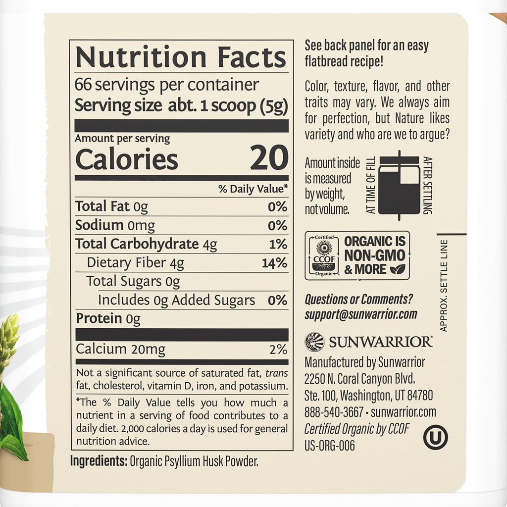 Organic Psyllium Husk Powder Fiber 66 Servings Q8666