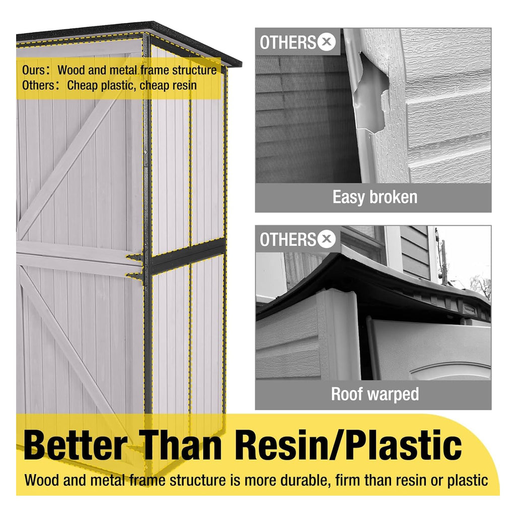 Off-White Storage Shed with Metal Frame, Wooden Floor and Adjustable Shelves R265