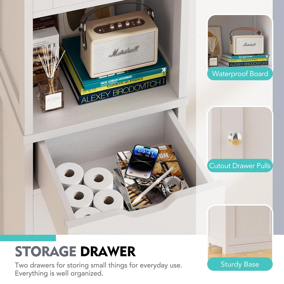 Tall Narrow Bathroom Storage Cabinet with Adjustable Shelves, White K572797