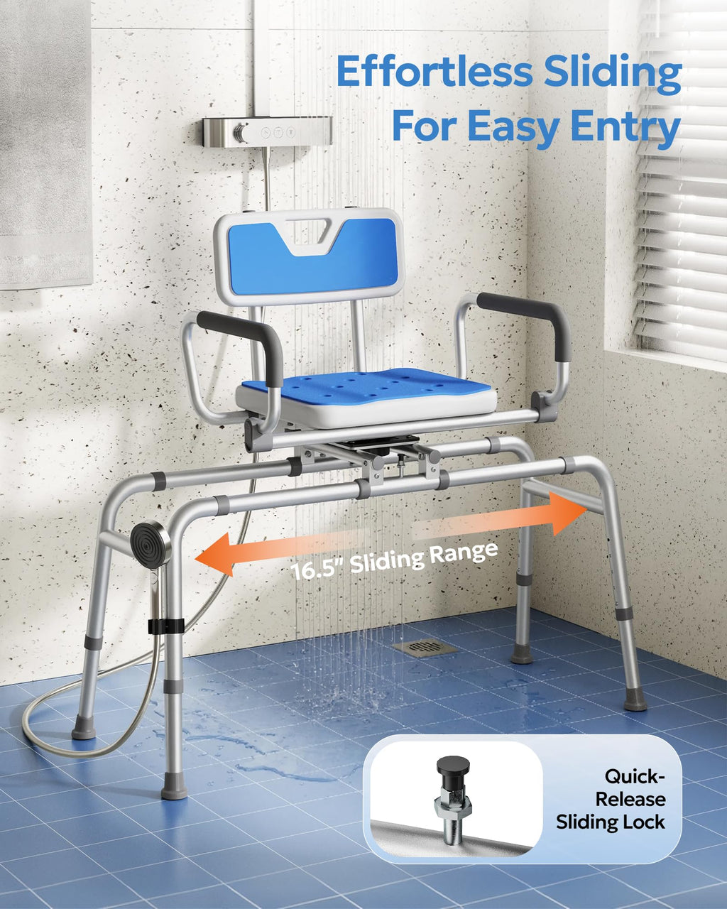 Sliding Shower Chair with 360° Swivel Seat B265