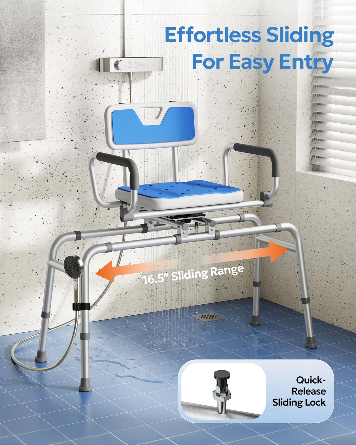Sliding Shower Chair with 360° Swivel Seat B265
