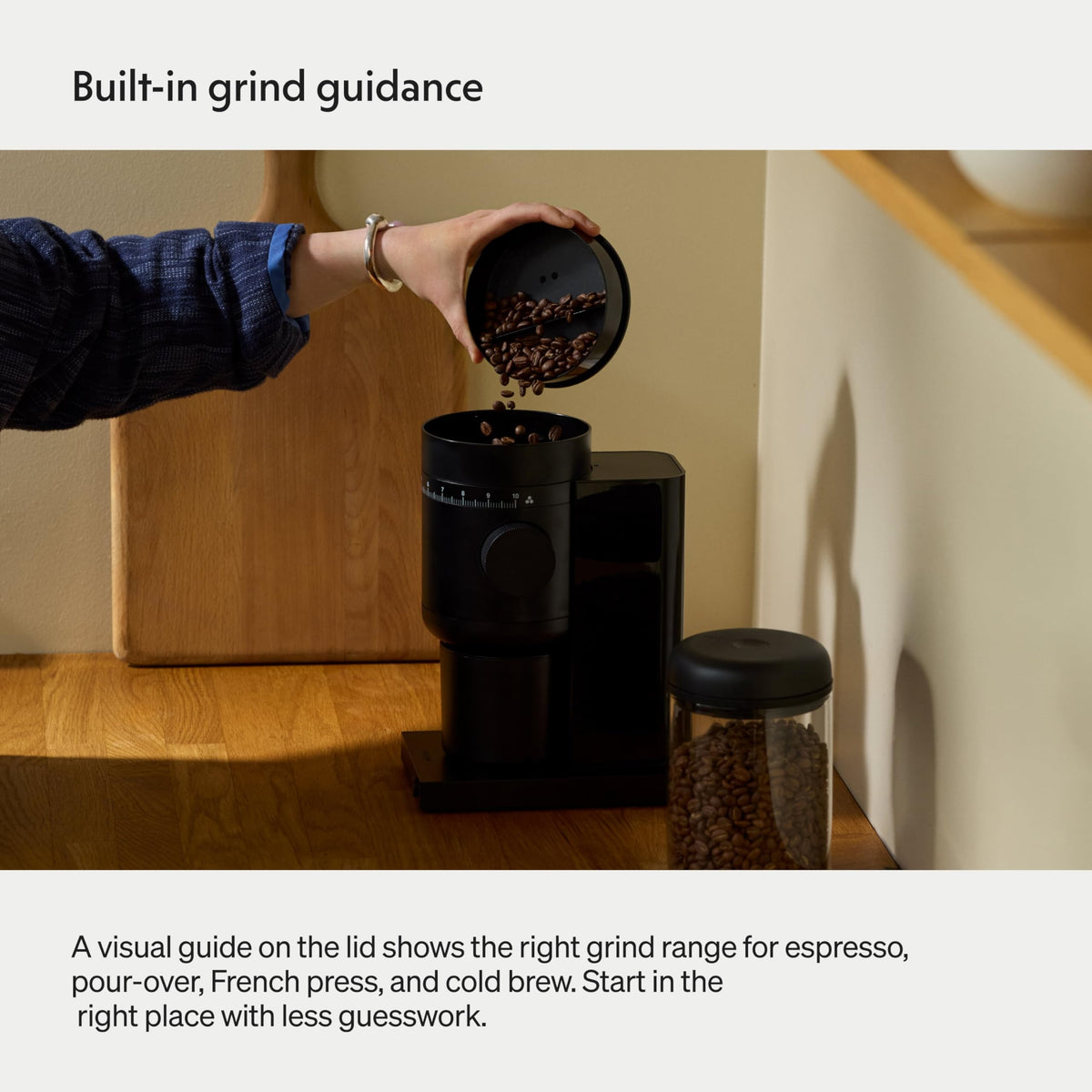 Electric Conical Burr Coffee Grinder, 48 mm Burrs, Black Y368