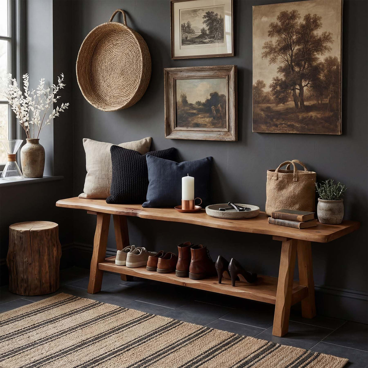 Brown Solid Wood Entryway Bench A634817