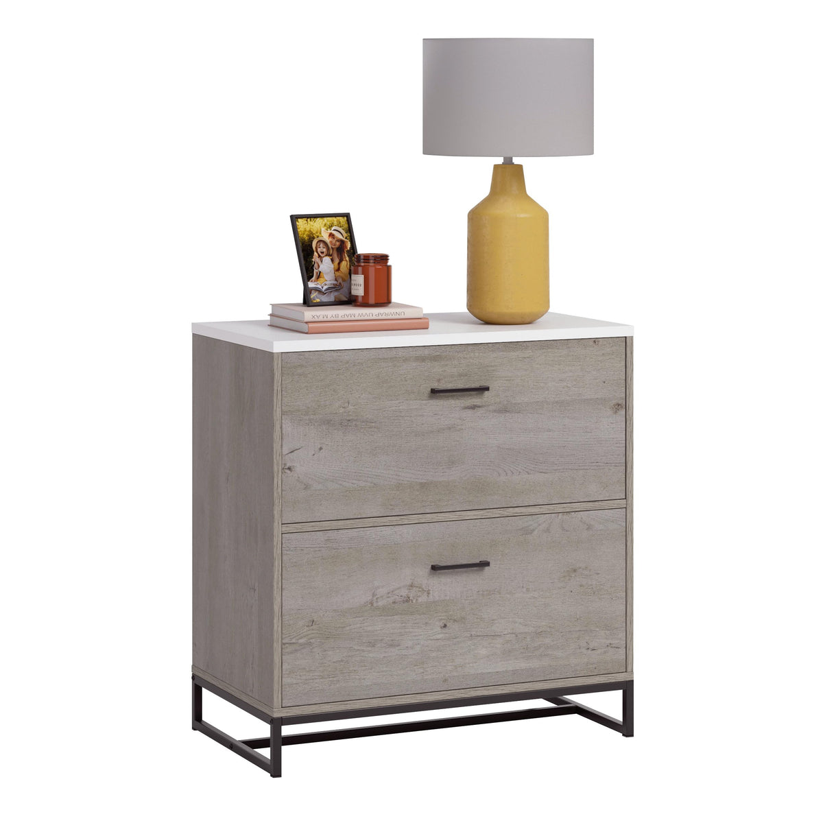 2-Drawer Wood File Cabinet with Metal Frame H894