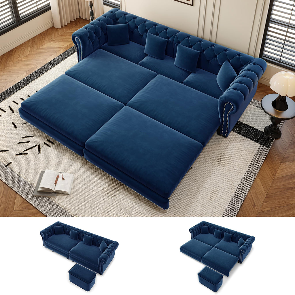 Blue Velvet Pull Out Sleeper Sofa Bed E92424