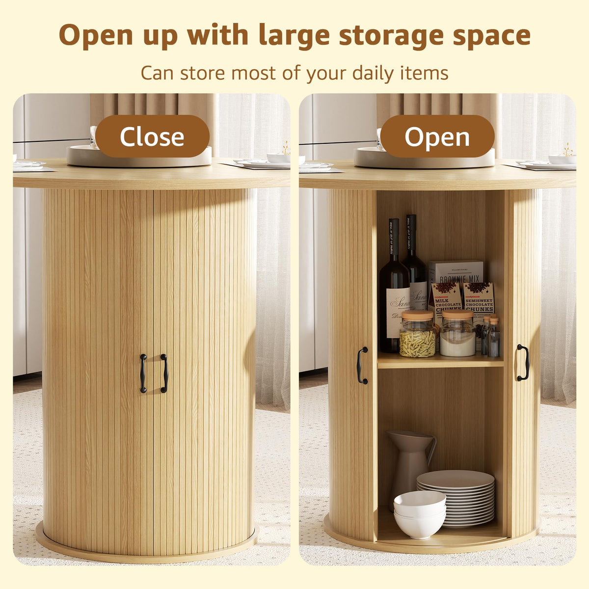 31.5 inch Round Dining Table with 2-Layer Storage Shelf C951