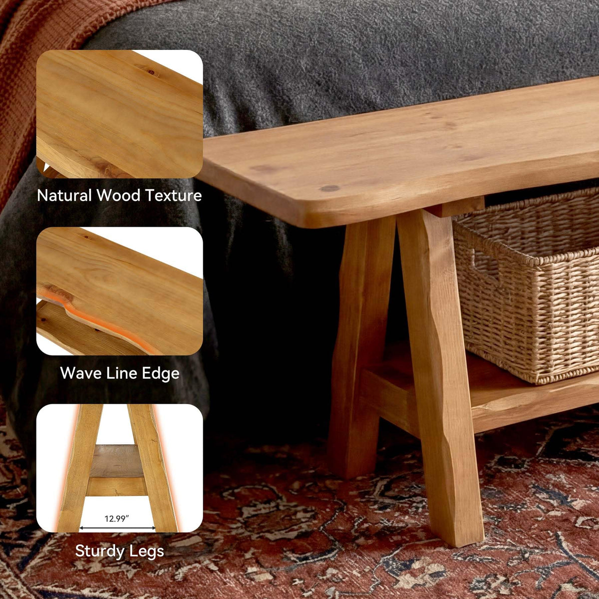 Brown Solid Wood Entryway Bench A634817