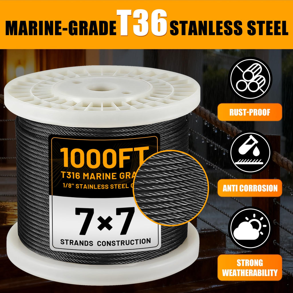 1/8" Stainless Steel Cable 1000FT T316 Wire Rope X5403