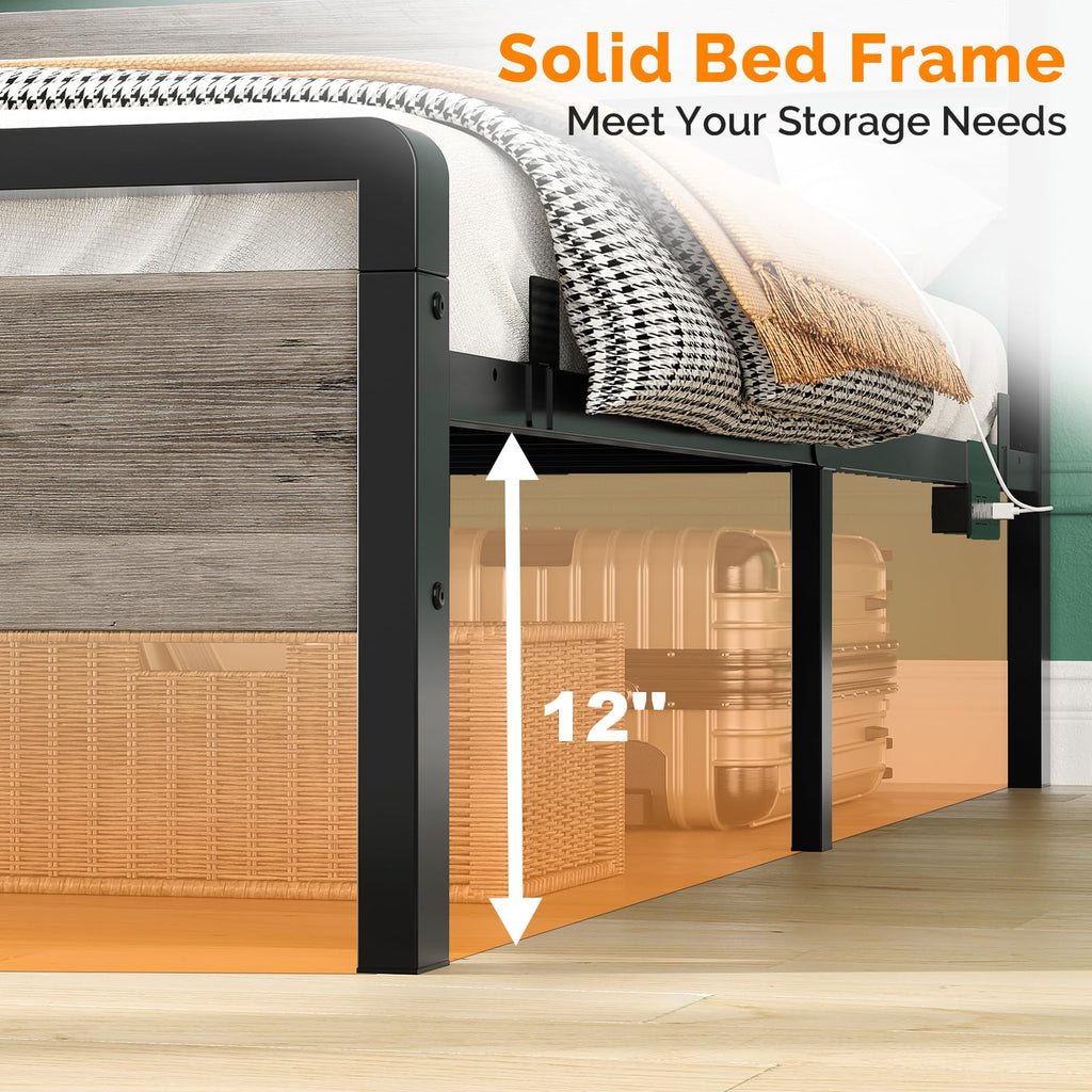 Twin Bed Frame Set of 2 with LED Headboard and USB Charging Station B76985