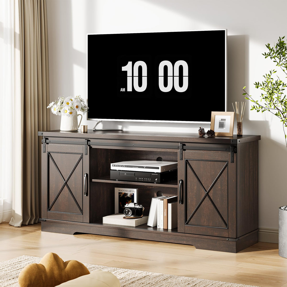 Farmhouse TV Stand with Sliding Barn Doors for 65 Inch TV J740