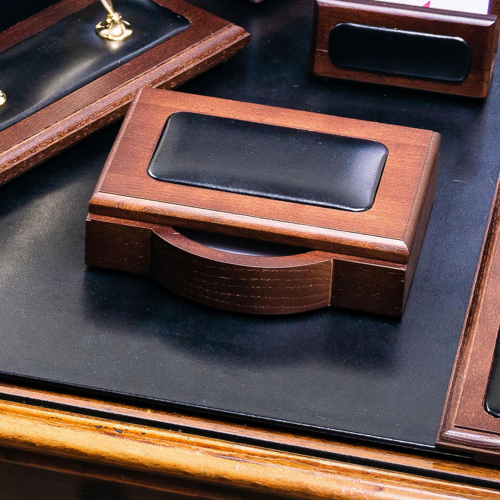 7 Piece Walnut Black Leather Desk Set Y659100