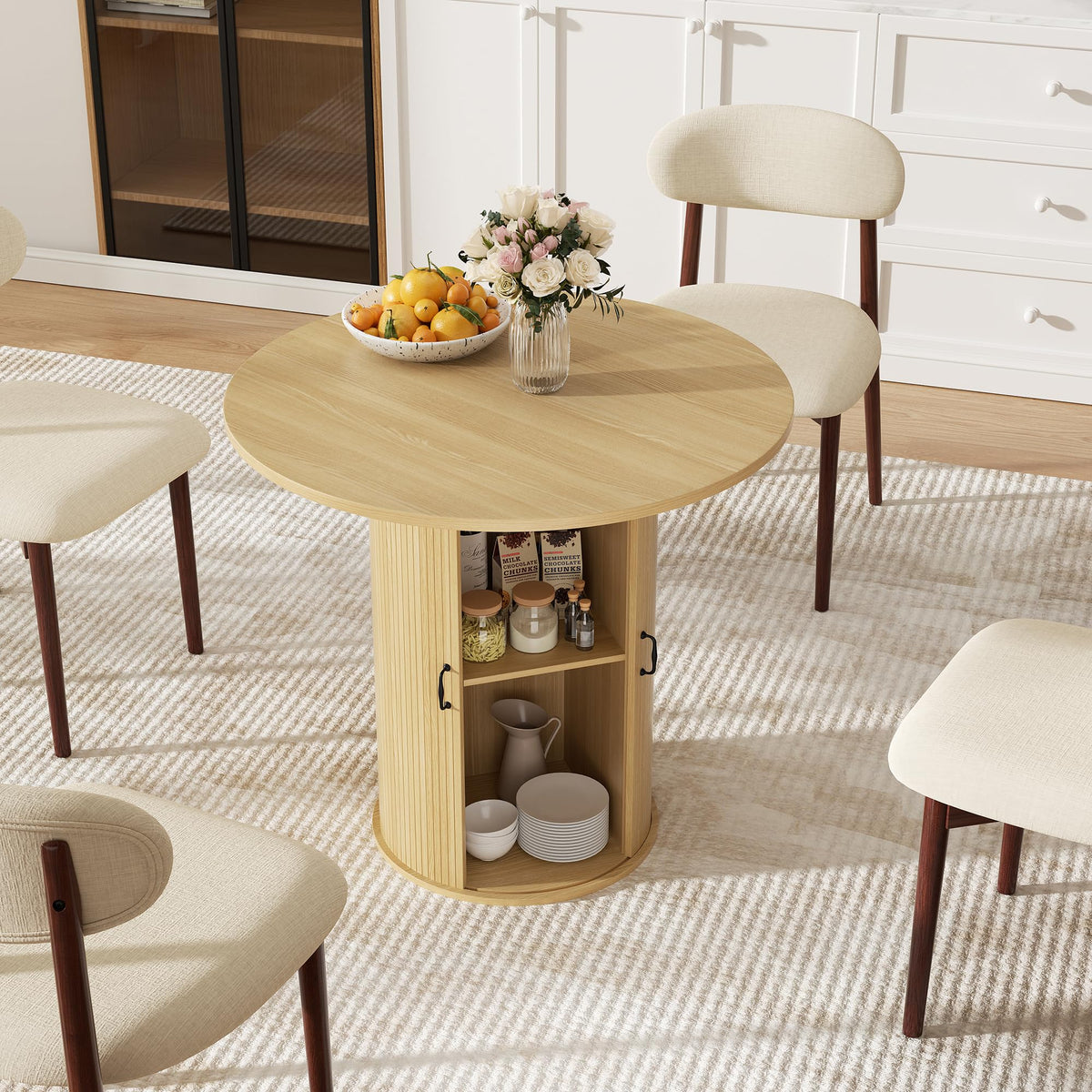 31.5 inch Round Dining Table with 2-Layer Storage Shelf C951