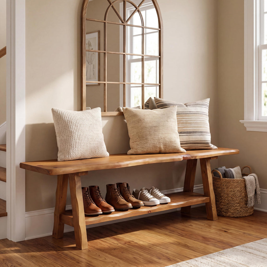 Brown Solid Wood Entryway Bench A634817