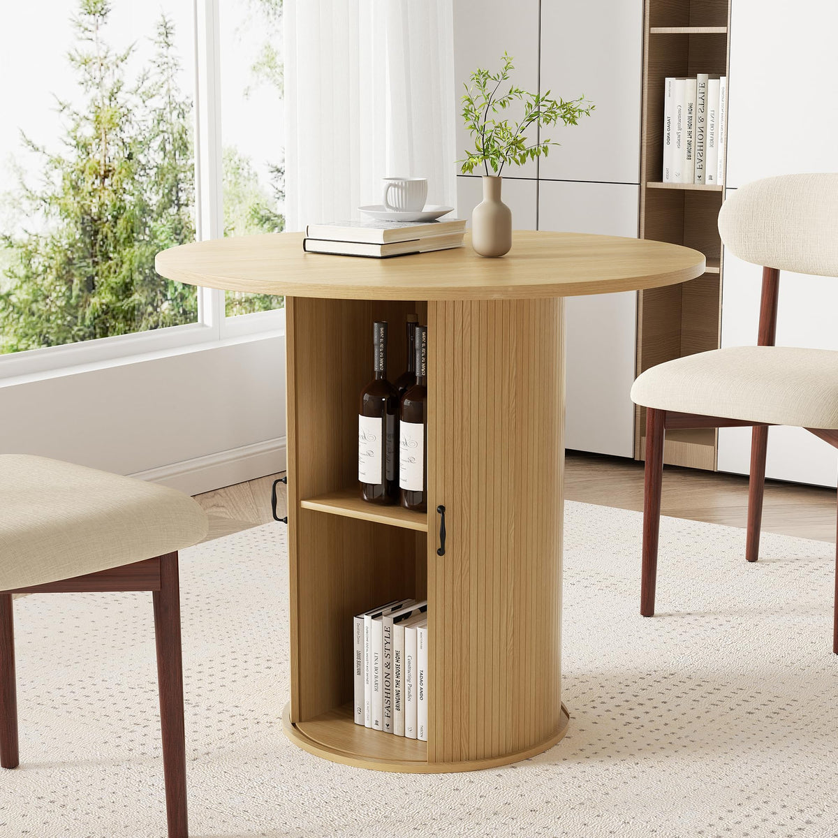 31.5 inch Round Dining Table with 2-Layer Storage Shelf C951